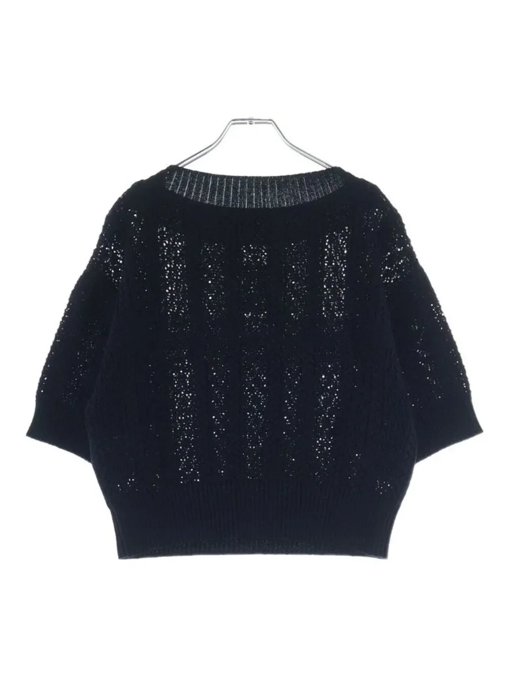 Chanel CC Logo Crochet Short Sleeve Knit Sweater Black